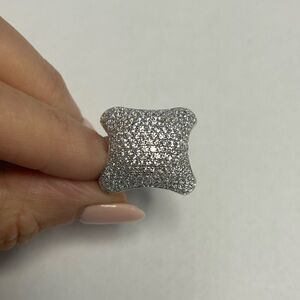Suzy Levian Sterling Silver White CZ Pave Large Standup Ring NWT